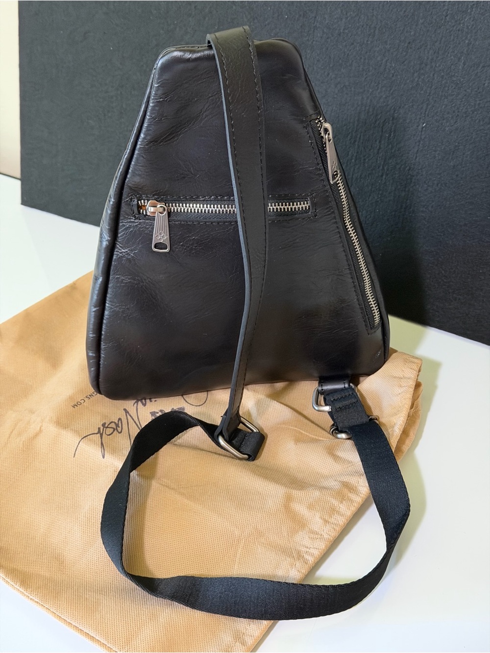 Patricia Nash Black Leather Sling Bag with Tassel Zipper Pull - Picture 4 of 7